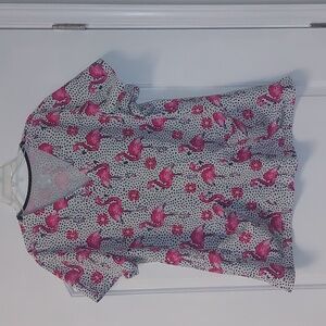 Med Couture Pink Flamingo Print V-Neck Scrub Top